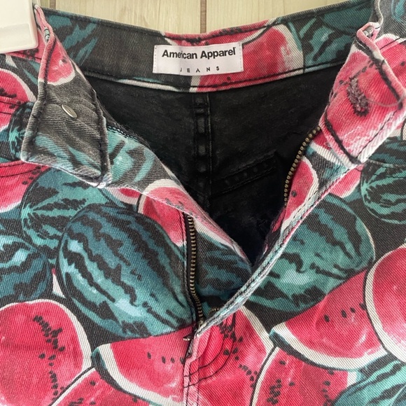 american apparel fruit jean shorts print watermelon women 30 31 denim black S - Picture 5 of 10